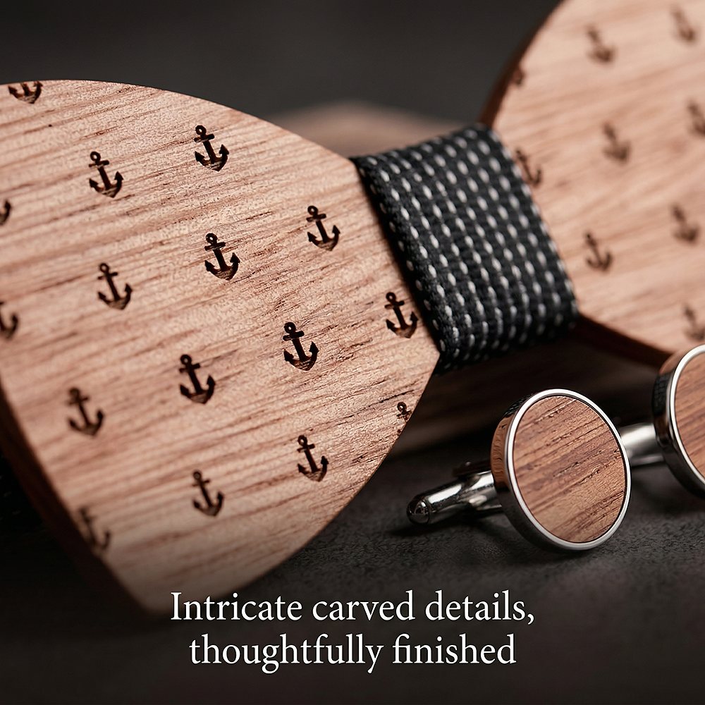 T208 T208  Anchor Design Bow Tie Set, Walnut — view 3