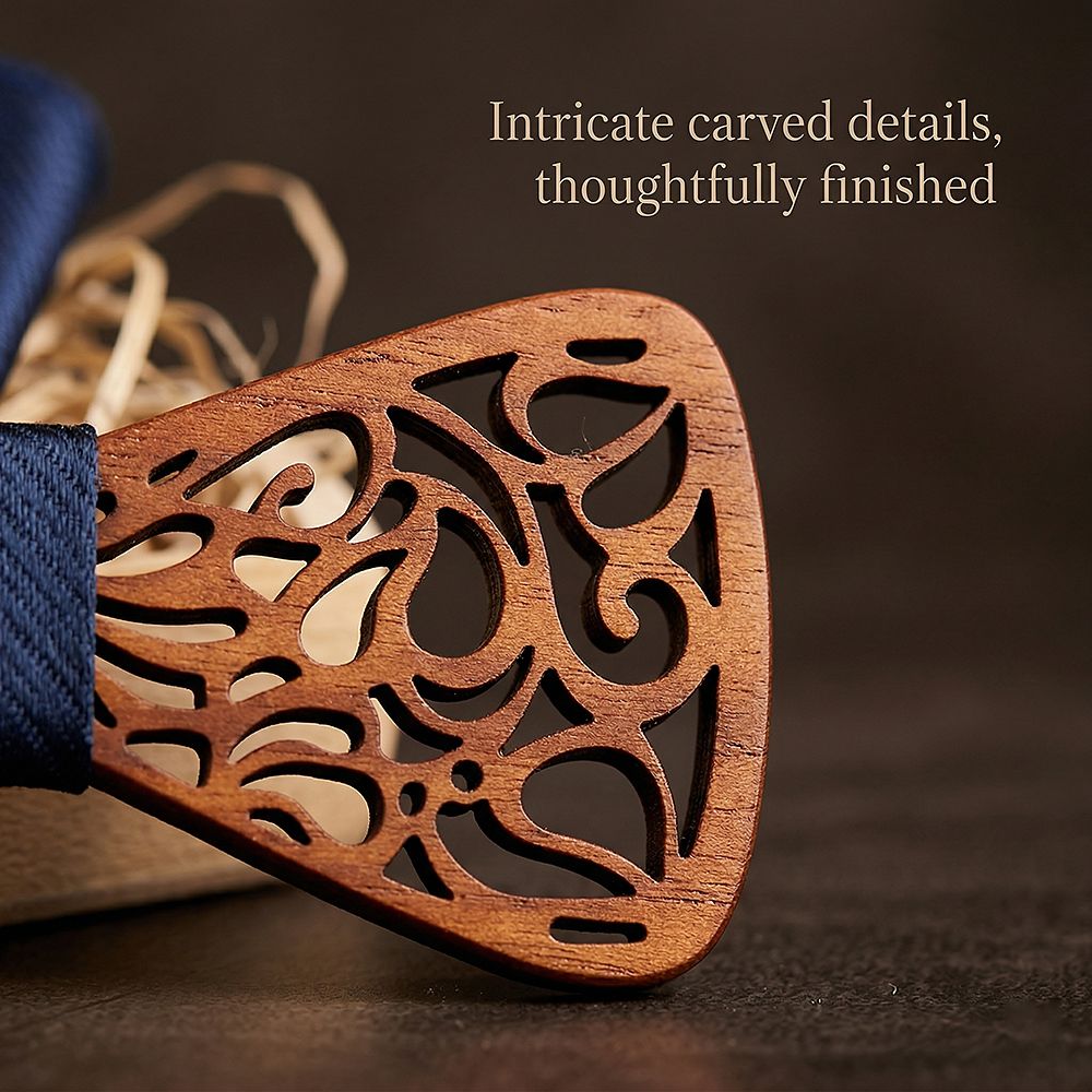 T212 T212  Floral Lattice Cutout Bow Tie Set, Walnut — view 3