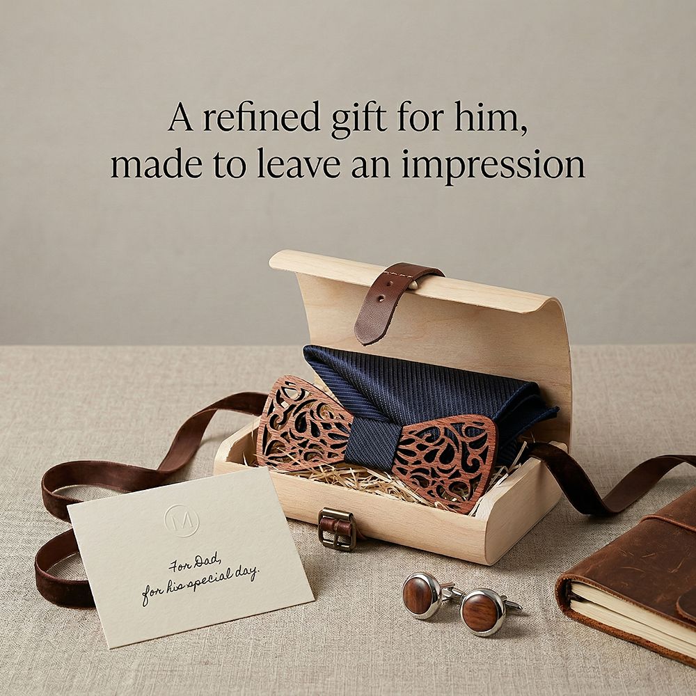 T212 T212  Floral Lattice Cutout Bow Tie Set, Walnut — view 9