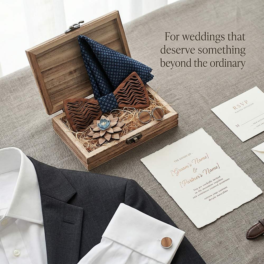 T214 T214  Herringbone Groove Bow Tie Set, Walnut — view 2