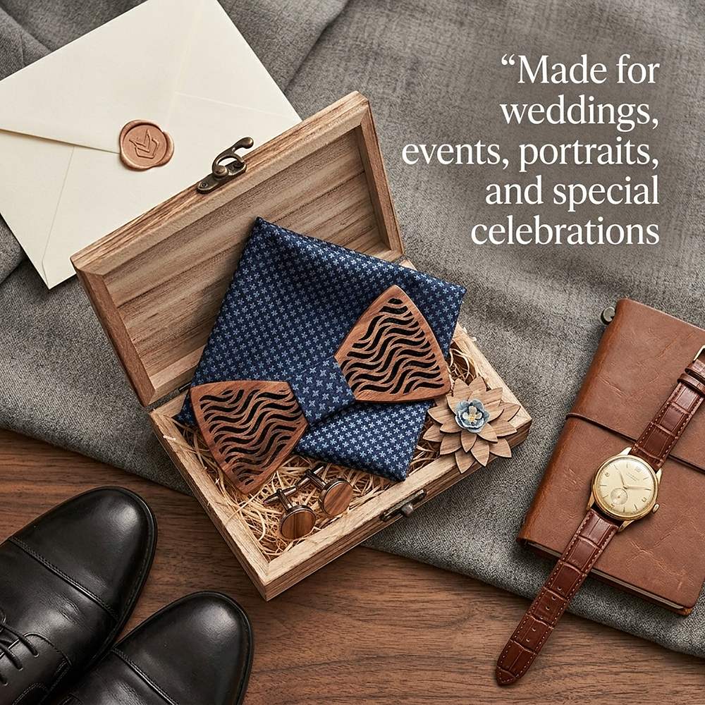 T214 T214  Herringbone Groove Bow Tie Set, Walnut — view 4