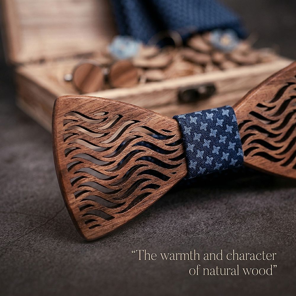 T214 T214  Herringbone Groove Bow Tie Set, Walnut — view 5