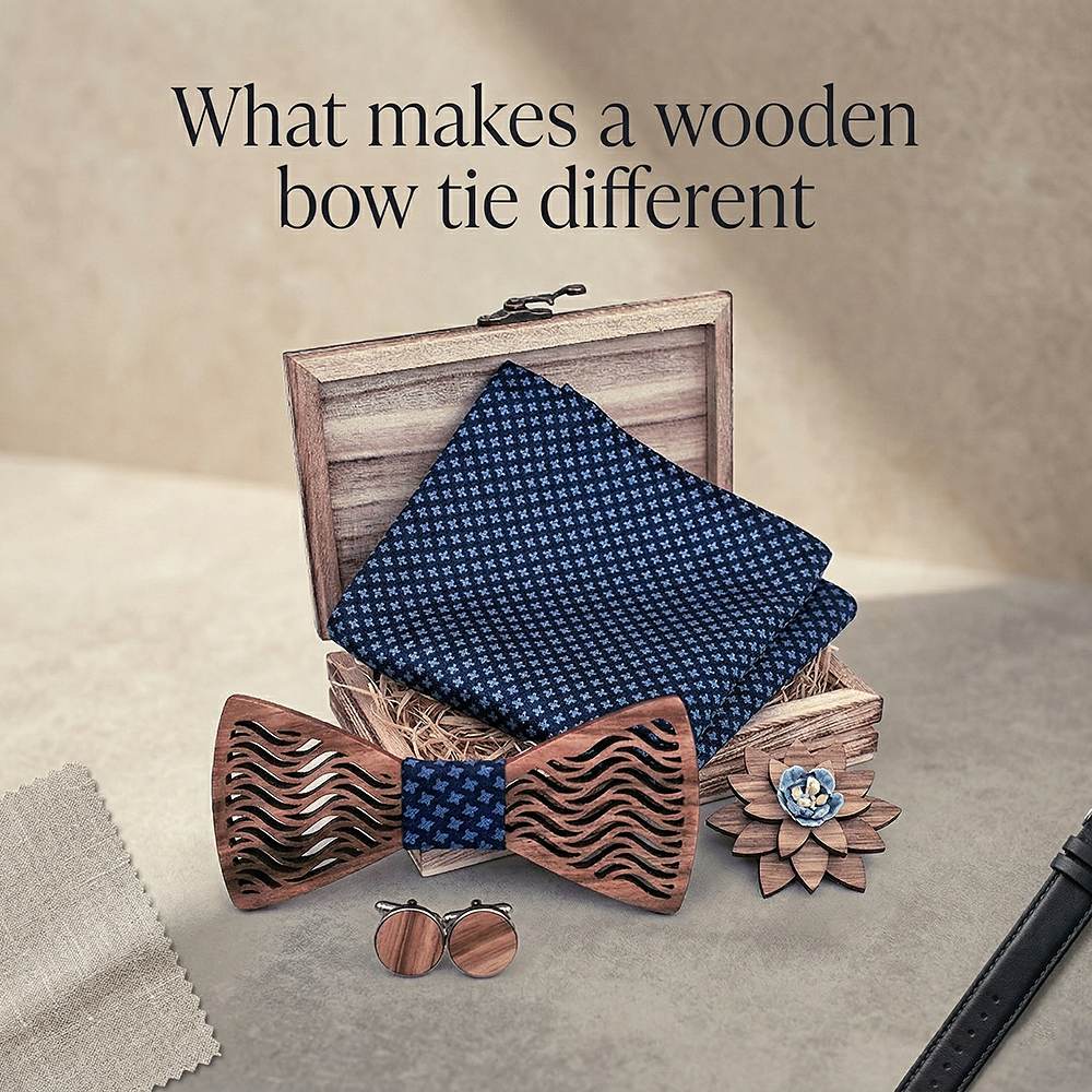 T214 T214  Herringbone Groove Bow Tie Set, Walnut — view 8