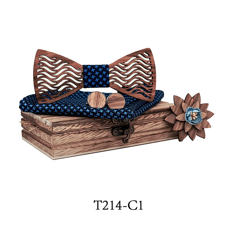 T214 T214  Herringbone Groove Bow Tie Set, Walnut — colour C1