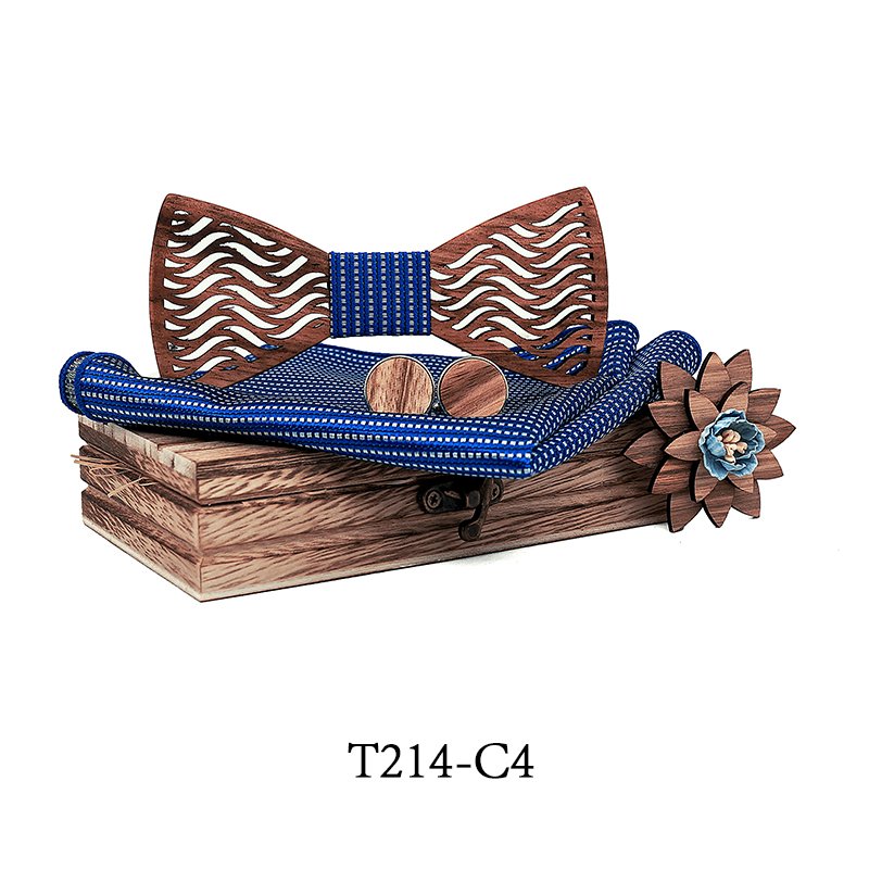 T214 T214  Herringbone Groove Bow Tie Set, Walnut — colour C4