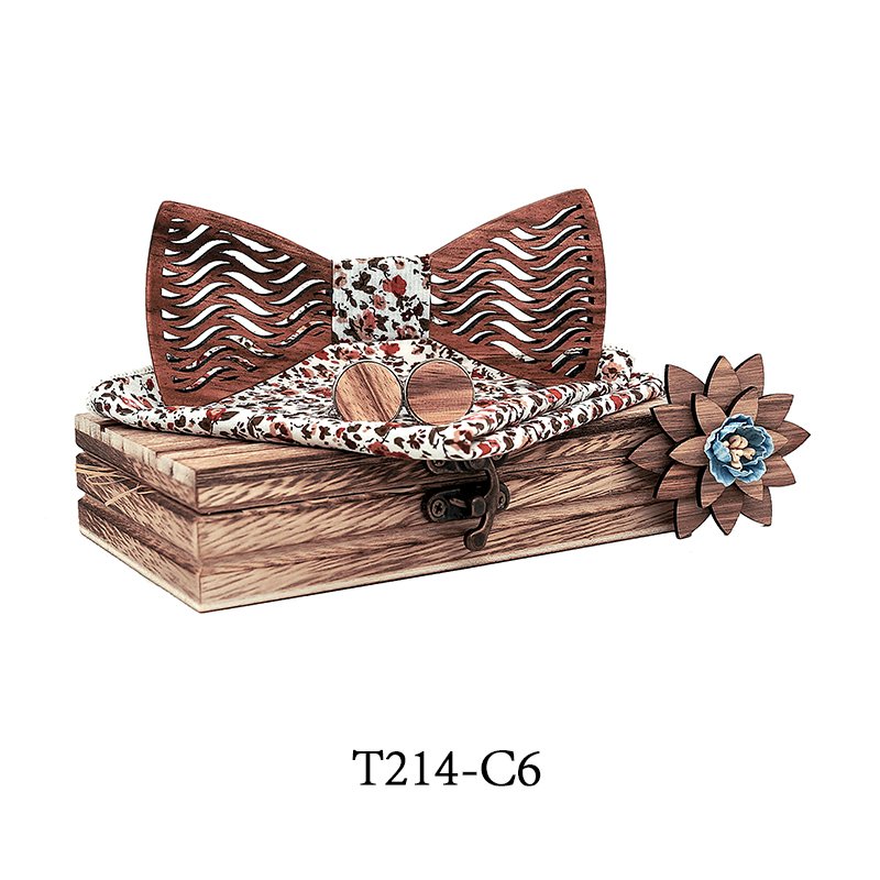 T214 T214  Herringbone Groove Bow Tie Set, Walnut — colour C6