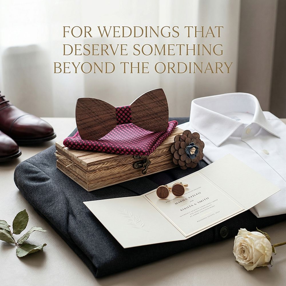 T215 T215  Solid Grain Bow Tie Set, Walnut — view 2