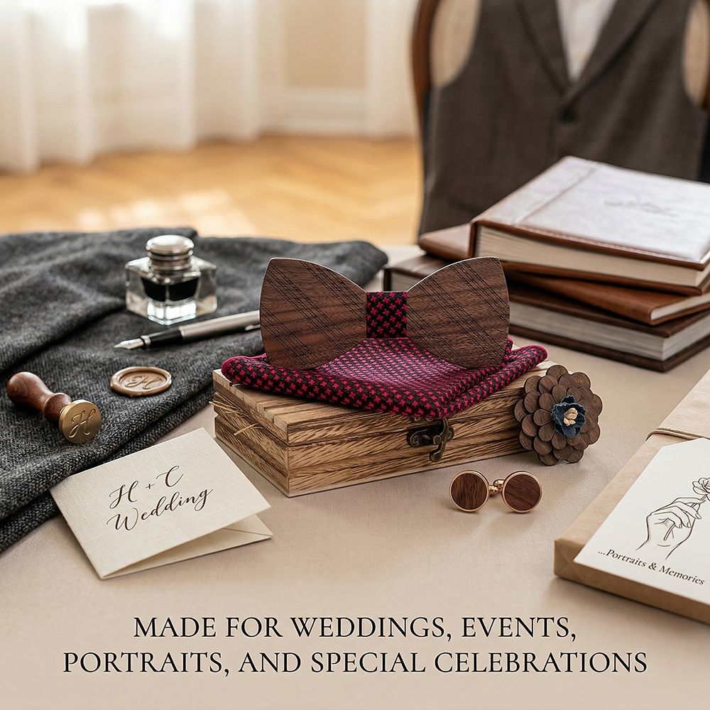 T215 T215  Solid Grain Bow Tie Set, Walnut — view 4