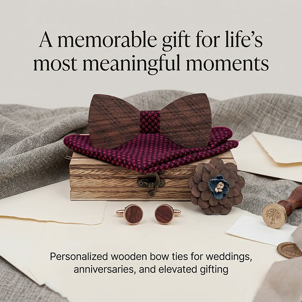 T215 T215  Solid Grain Bow Tie Set, Walnut — view 6
