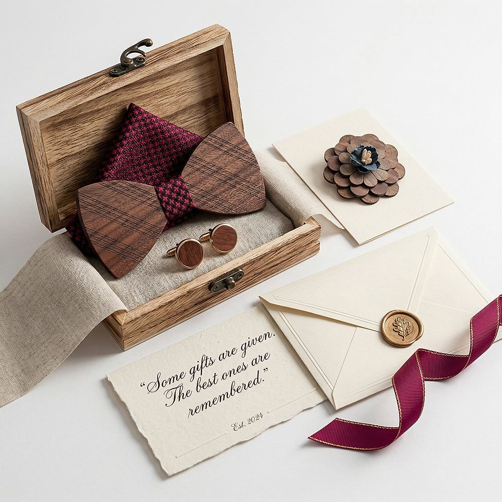 T215 T215  Solid Grain Bow Tie Set, Walnut — view 7