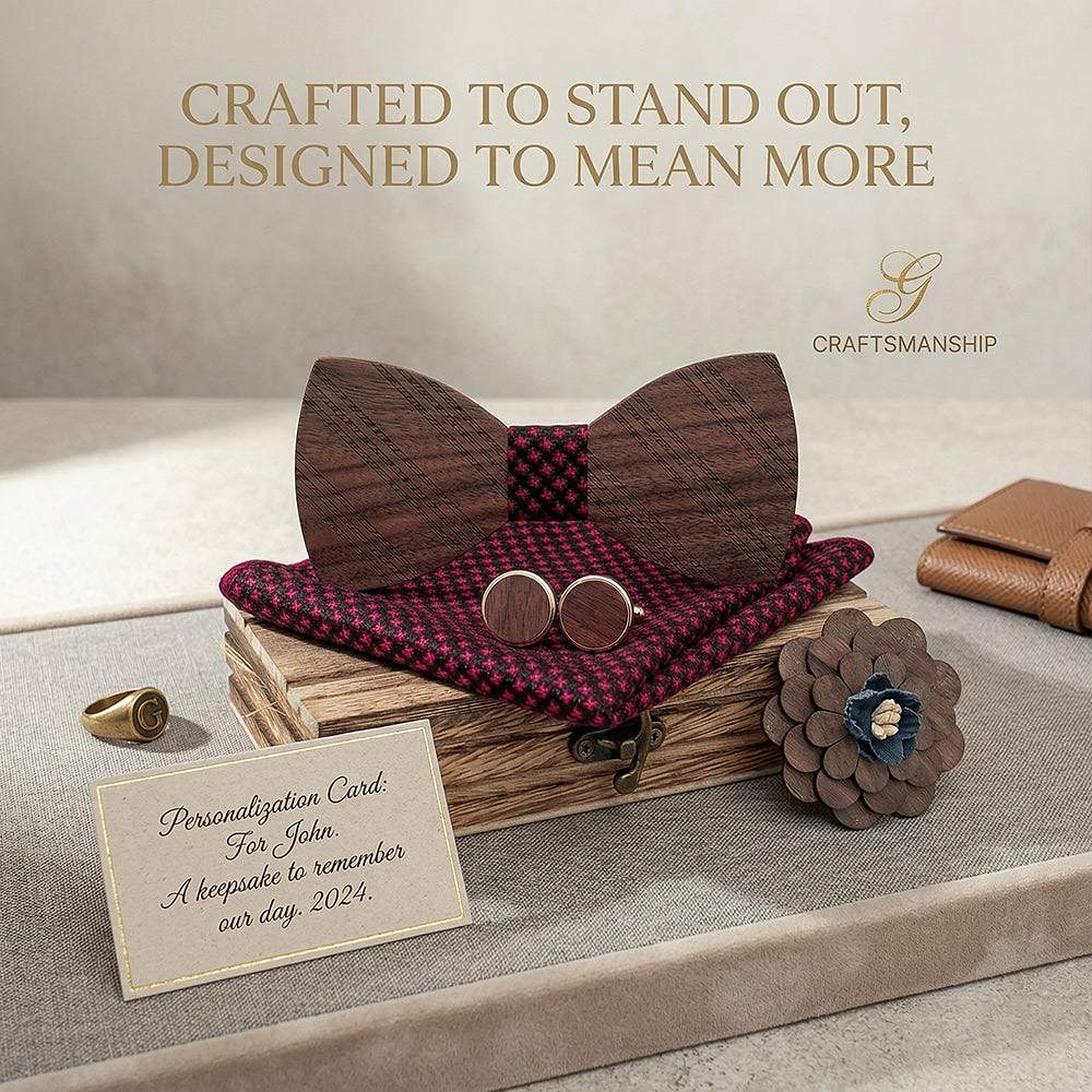 T215 T215  Solid Grain Bow Tie Set, Walnut — view 8
