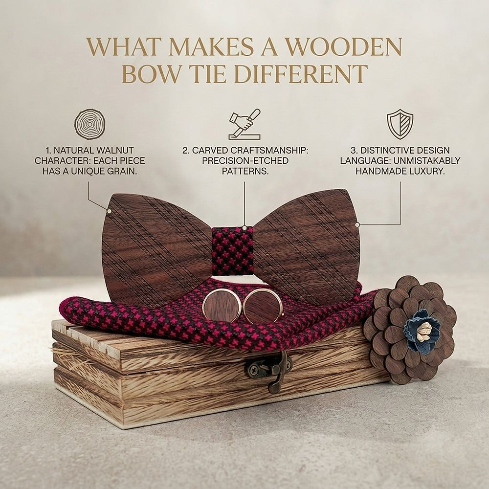 T215 T215  Solid Grain Bow Tie Set, Walnut — view 9