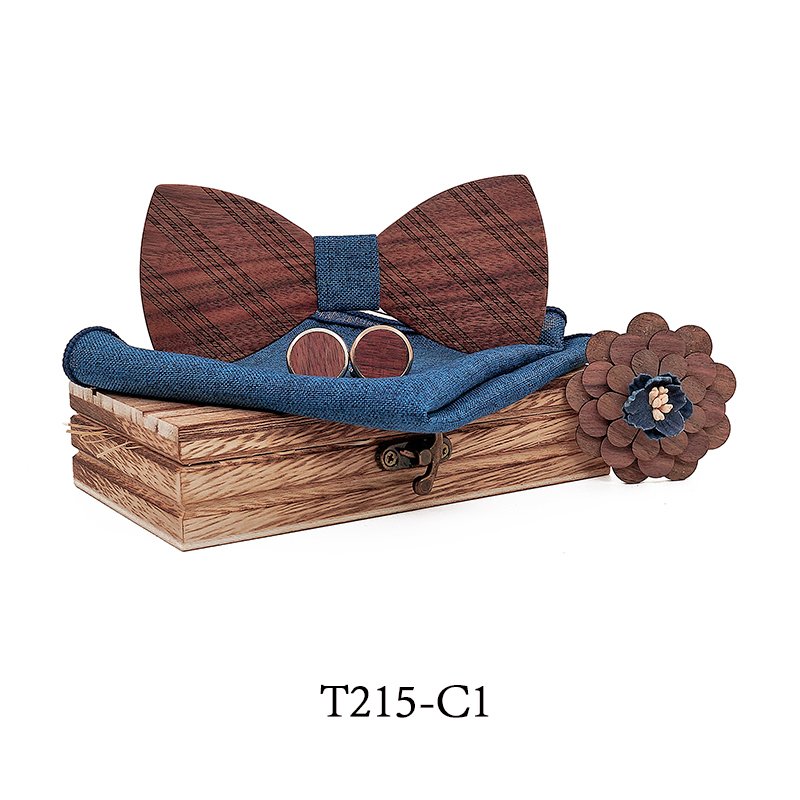 T215 T215  Solid Grain Bow Tie Set, Walnut — colour C1