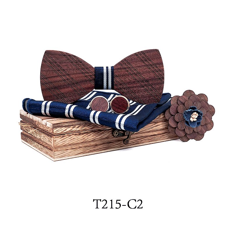 T215 T215  Solid Grain Bow Tie Set, Walnut — colour C2