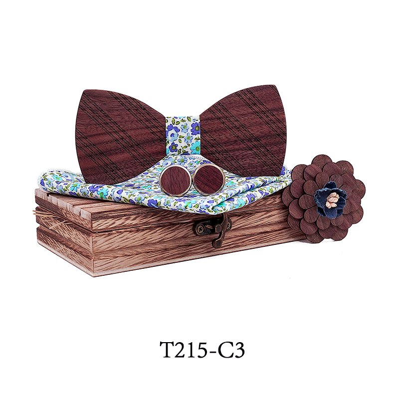 T215 T215  Solid Grain Bow Tie Set, Walnut — colour C3