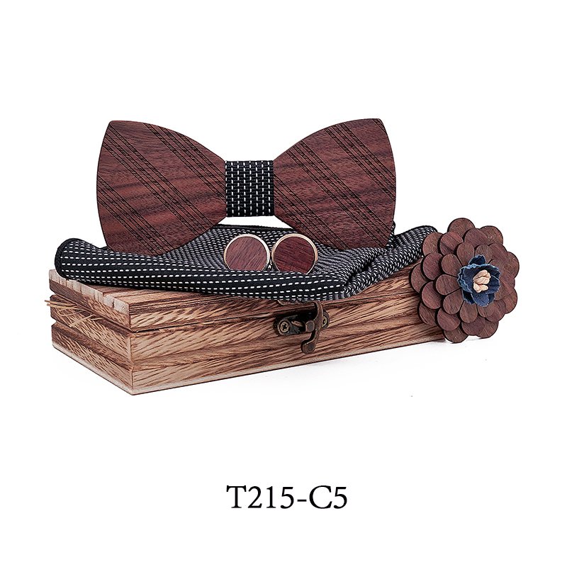 T215 T215  Solid Grain Bow Tie Set, Walnut — colour C5