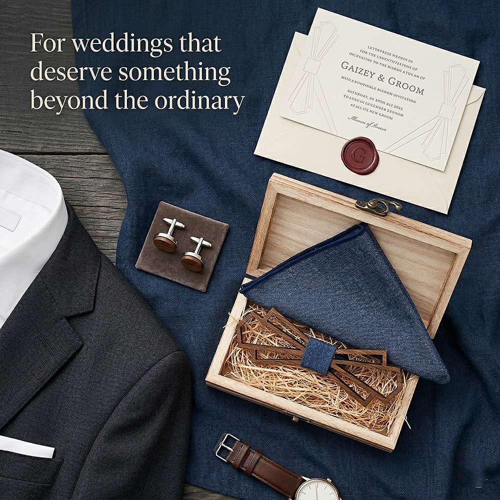 T216 T216  Denim-Wrapped Solid Bow Tie Set, Walnut — view 2
