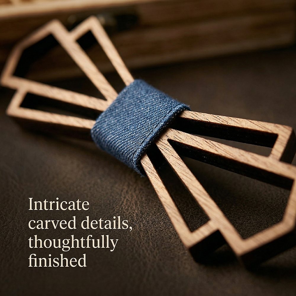 T216 T216  Denim-Wrapped Solid Bow Tie Set, Walnut — view 3