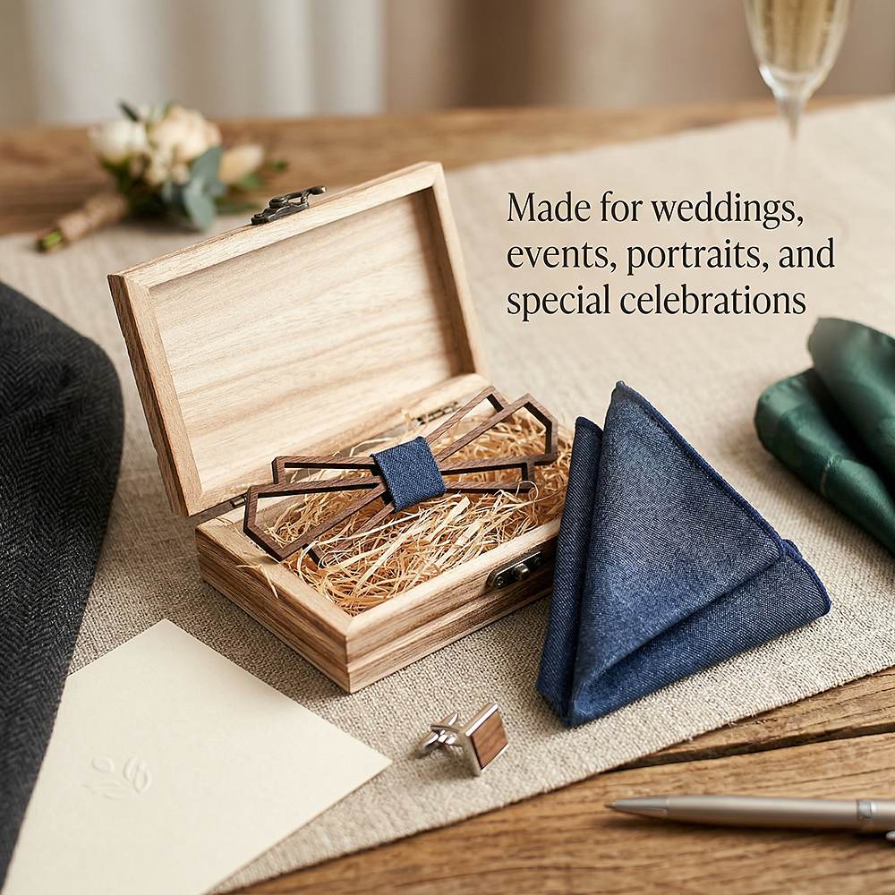 T216 T216  Denim-Wrapped Solid Bow Tie Set, Walnut — view 4