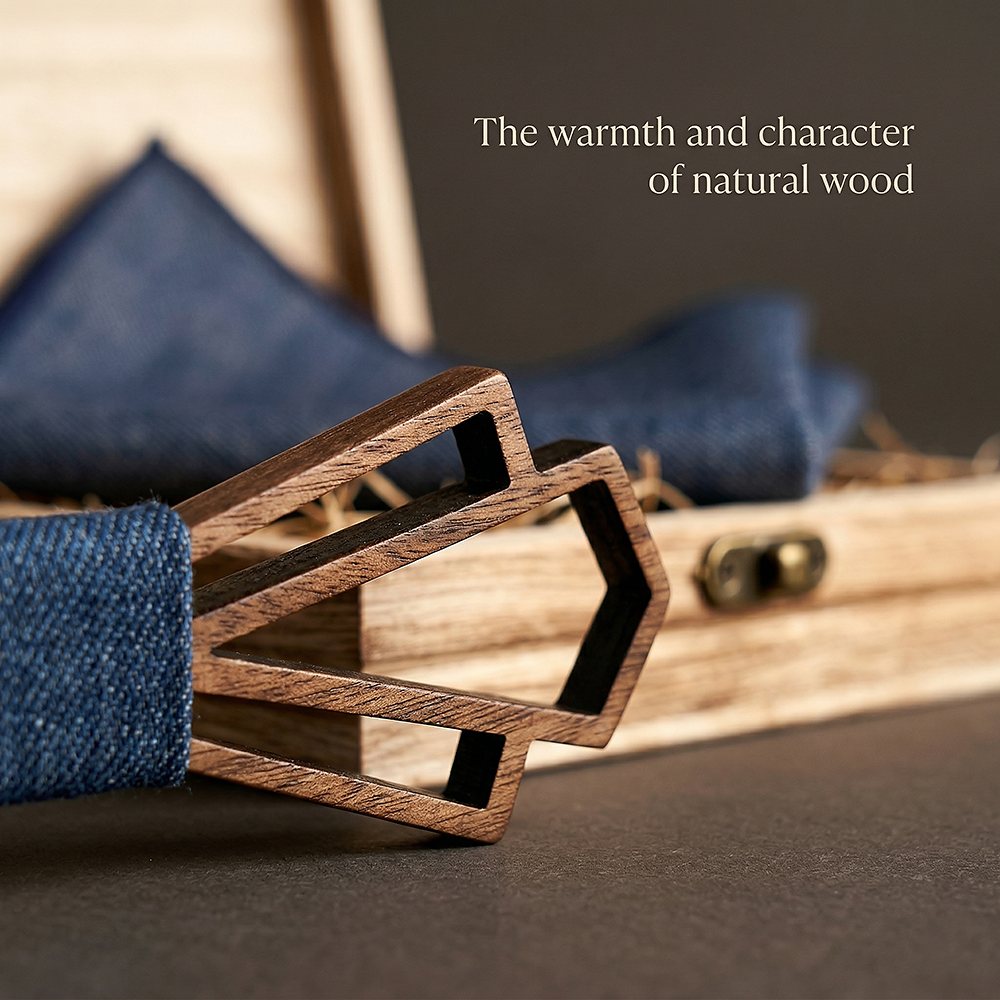 T216 T216  Denim-Wrapped Solid Bow Tie Set, Walnut — view 5
