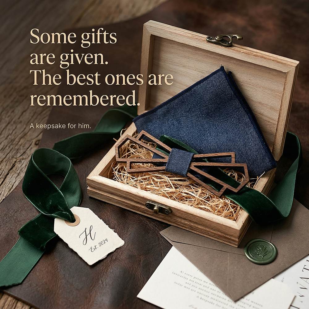 T216 T216  Denim-Wrapped Solid Bow Tie Set, Walnut — view 7