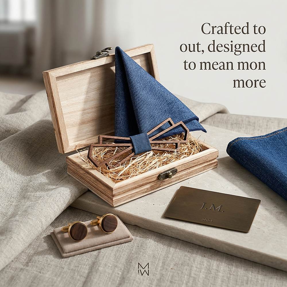 T216 T216  Denim-Wrapped Solid Bow Tie Set, Walnut — view 8