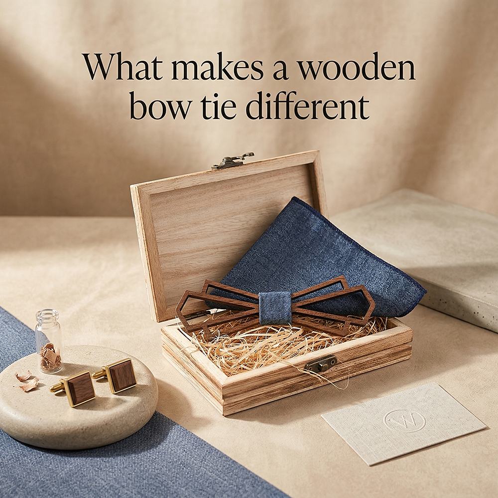 T216 T216  Denim-Wrapped Solid Bow Tie Set, Walnut — view 9