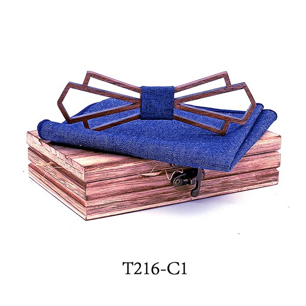 T216 T216  Denim-Wrapped Solid Bow Tie Set, Walnut — colour C1