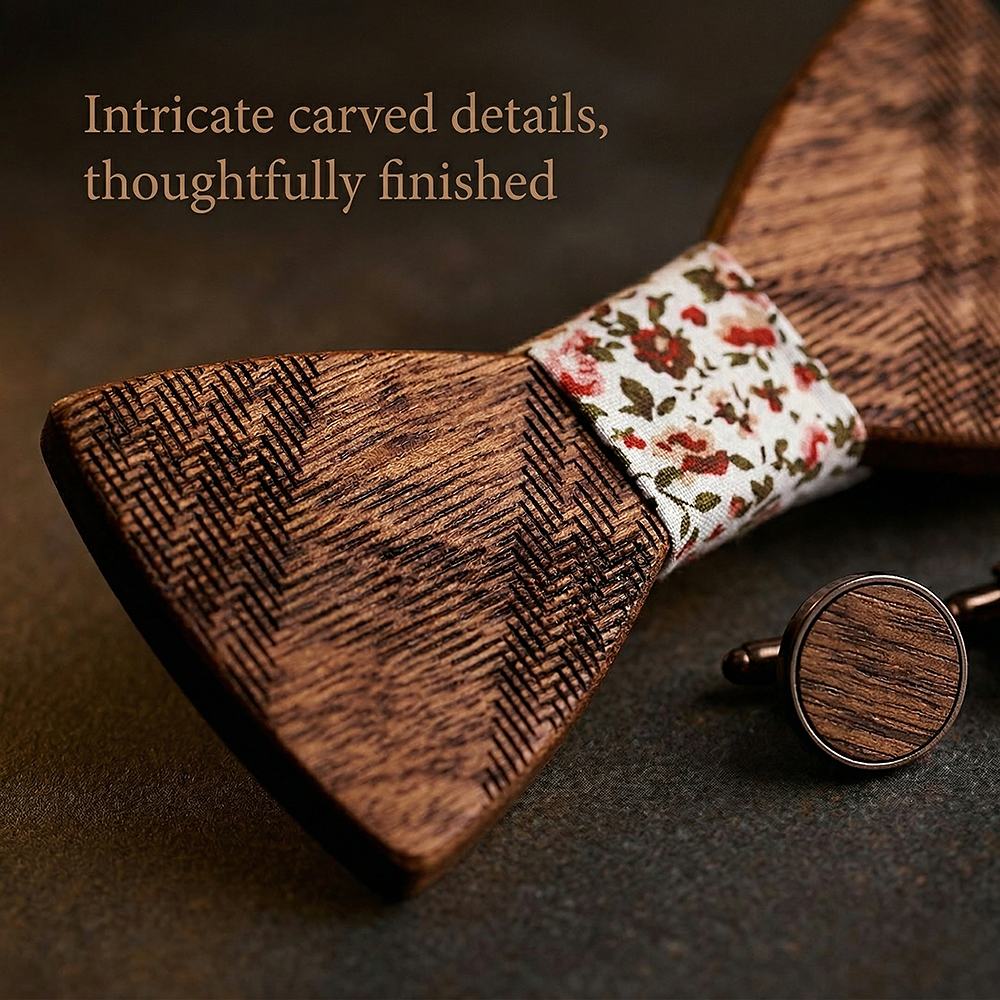 T218 T218  Ridged Sculpted Bow Tie Set, Maple — view 3
