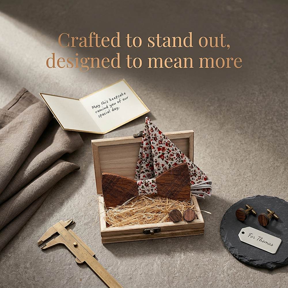 T218 T218  Ridged Sculpted Bow Tie Set, Maple — view 7