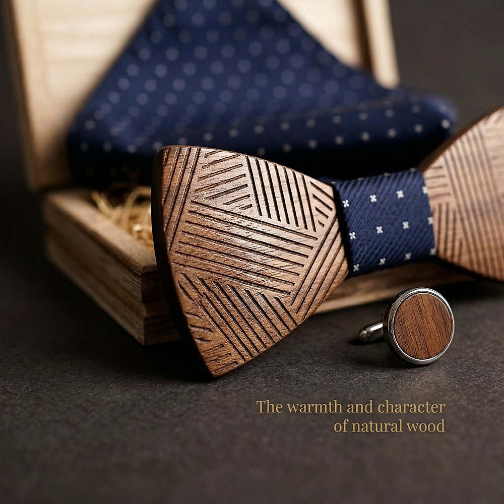 T221 T221  Solid Grain Bow Tie Set, Walnut — view 5