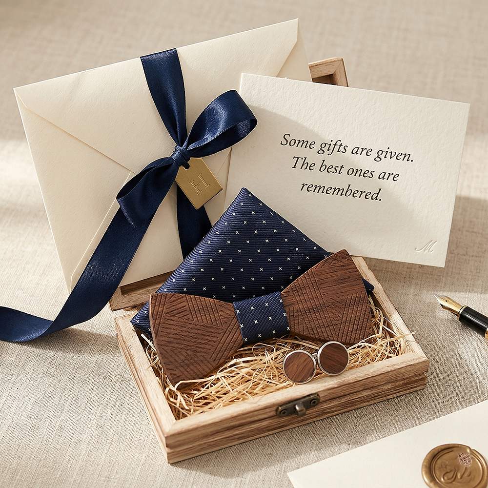 T221 T221  Solid Grain Bow Tie Set, Walnut — view 7