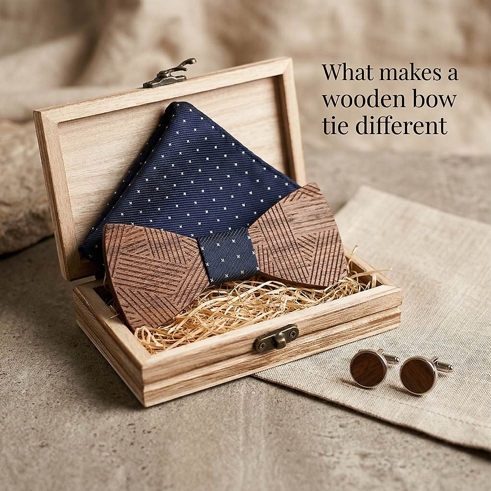 T221 T221  Solid Grain Bow Tie Set, Walnut — view 8