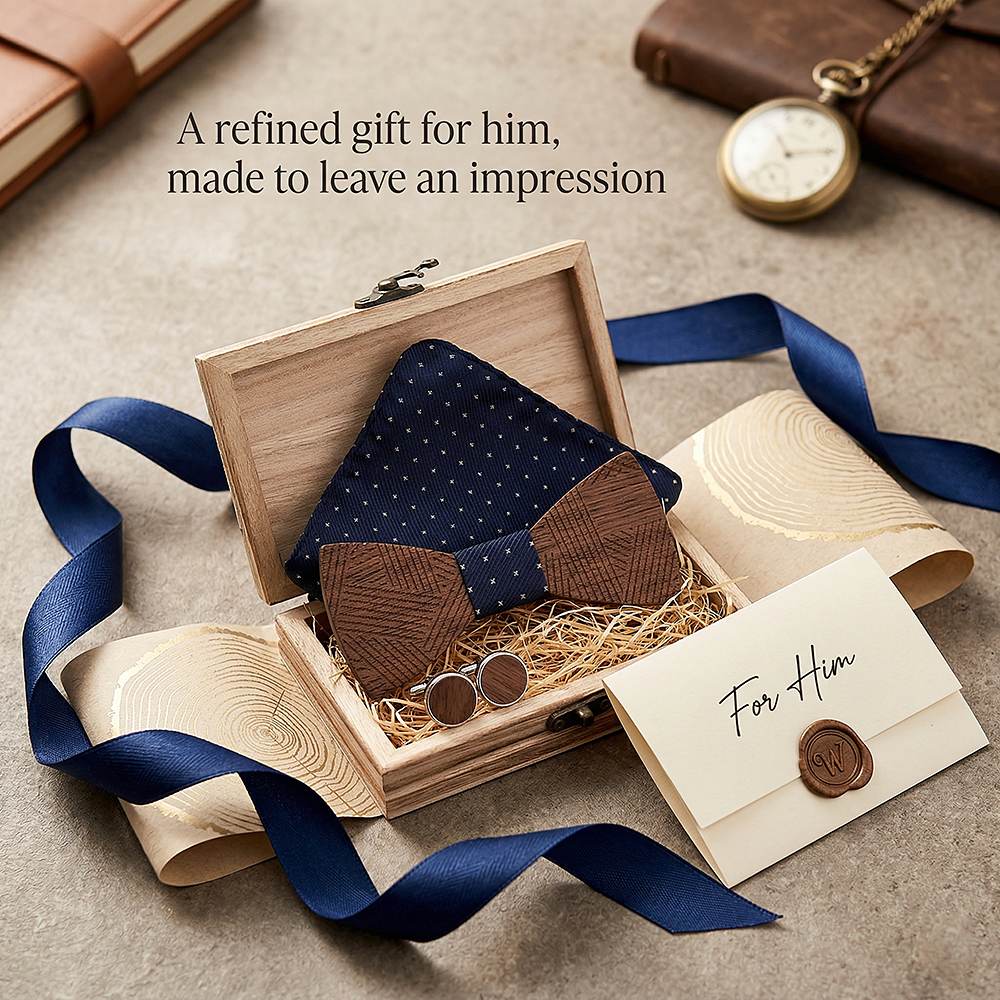 T221 T221  Solid Grain Bow Tie Set, Walnut — view 9