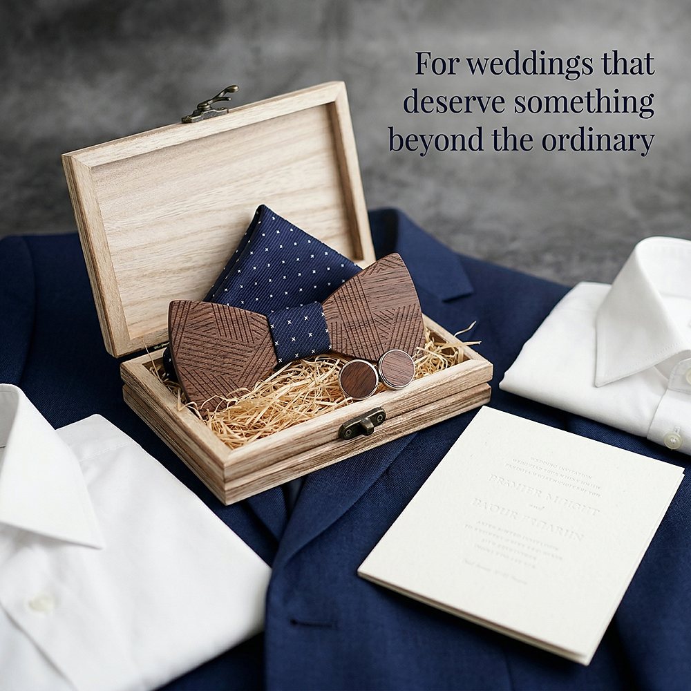 T221 T221  Solid Grain Bow Tie Set, Walnut — view 10
