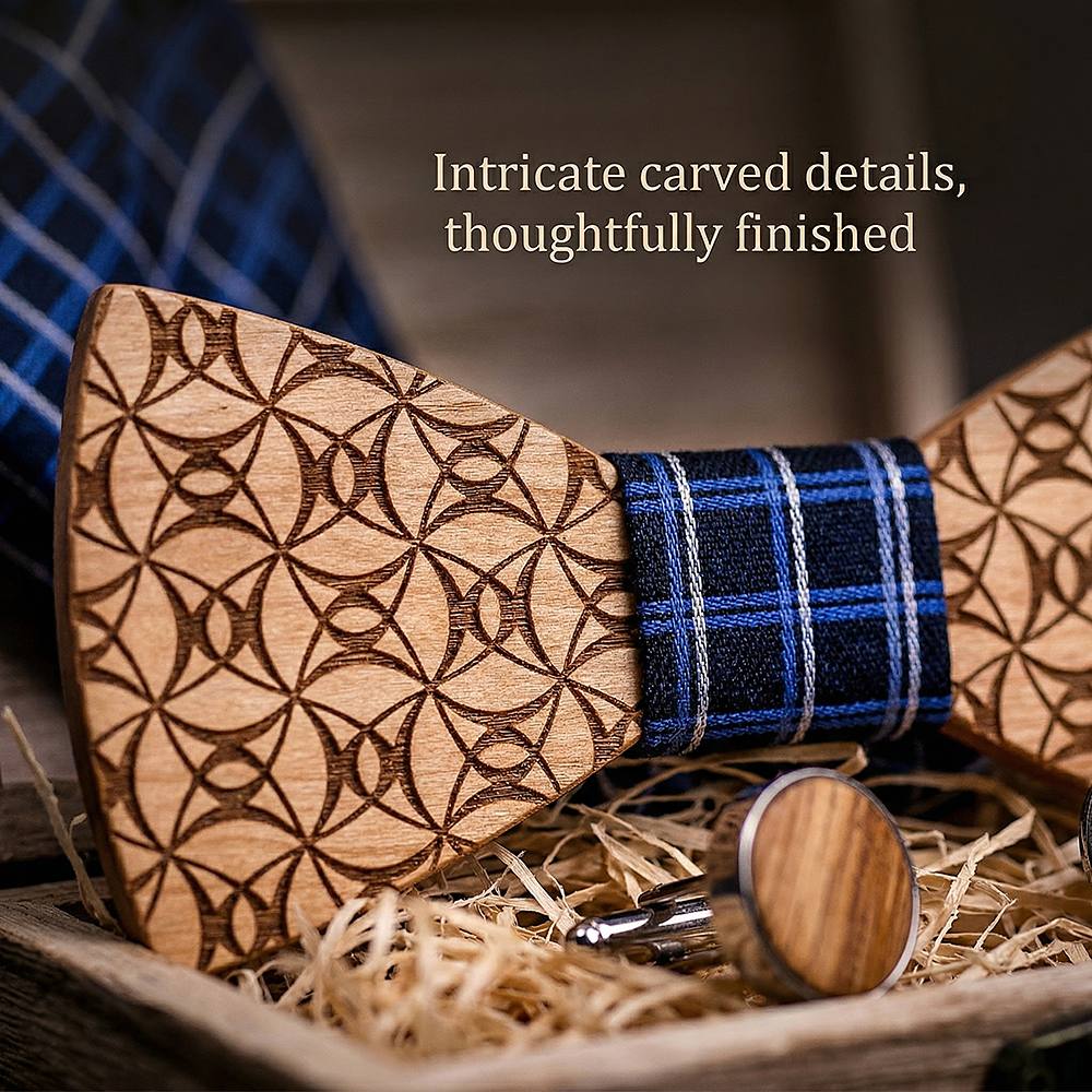 T222 T222  Grid Lattice Cutout Bow Tie Set, Walnut — view 3