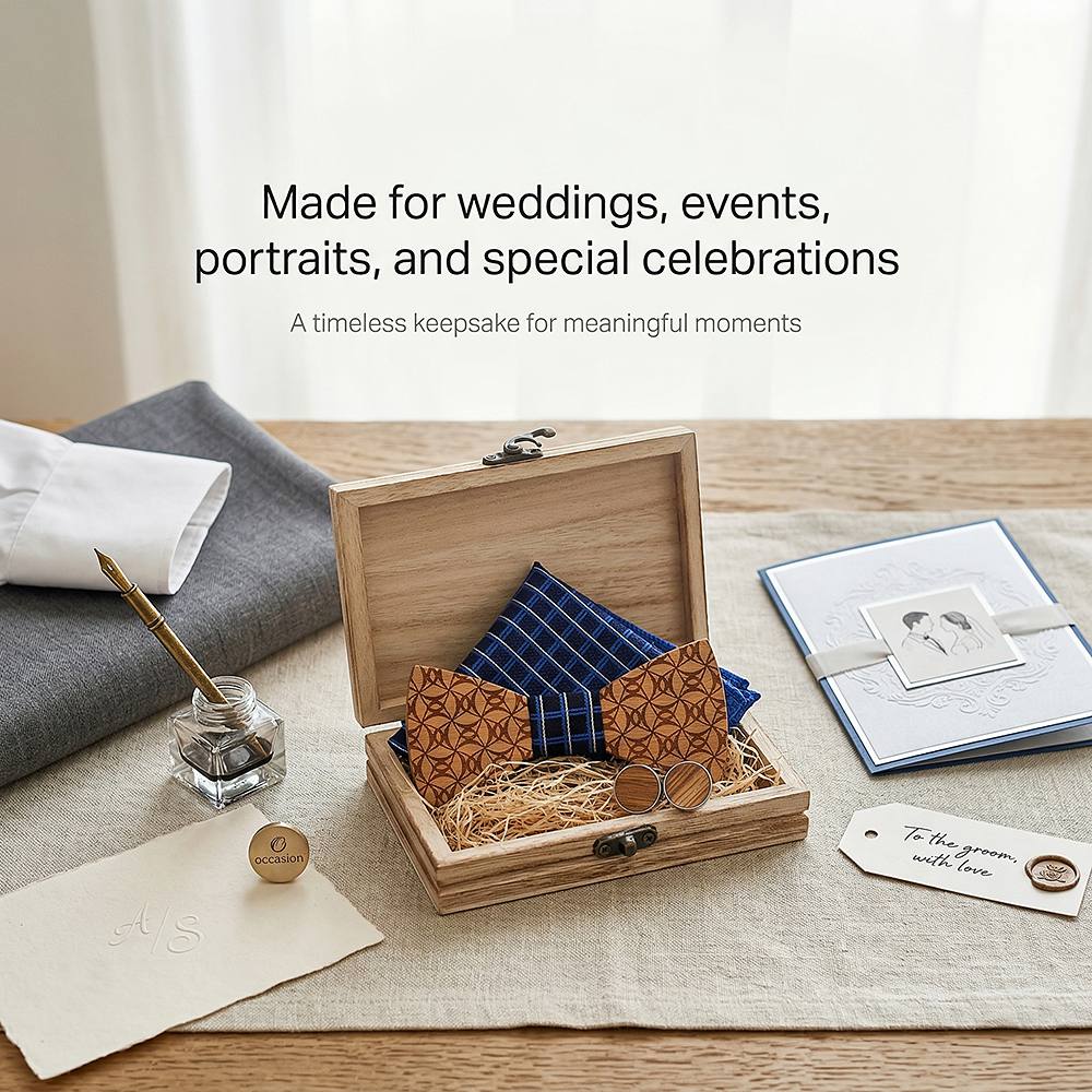 T222 T222  Grid Lattice Cutout Bow Tie Set, Walnut — view 4