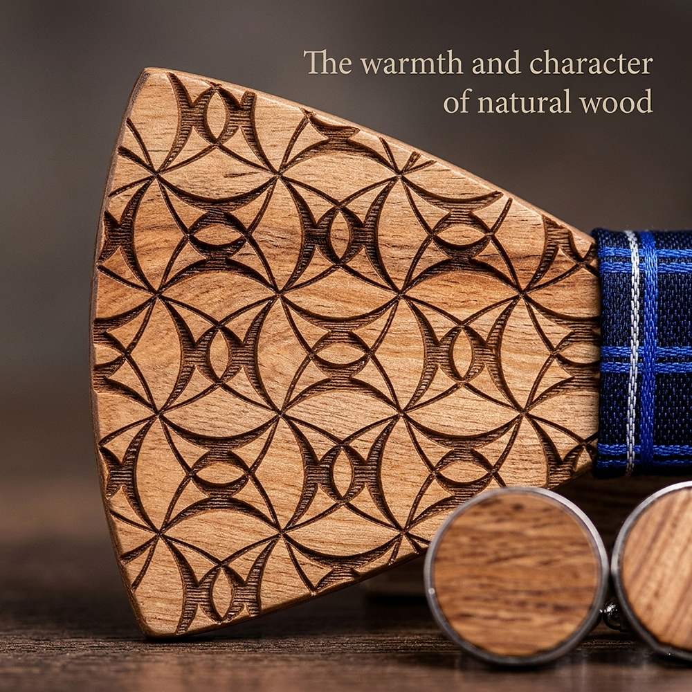 T222 T222  Grid Lattice Cutout Bow Tie Set, Walnut — view 5