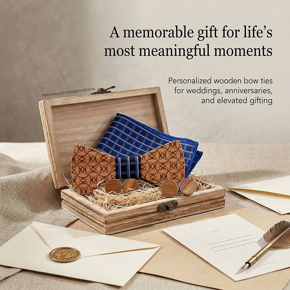 T222 T222  Grid Lattice Cutout Bow Tie Set, Walnut — view 6