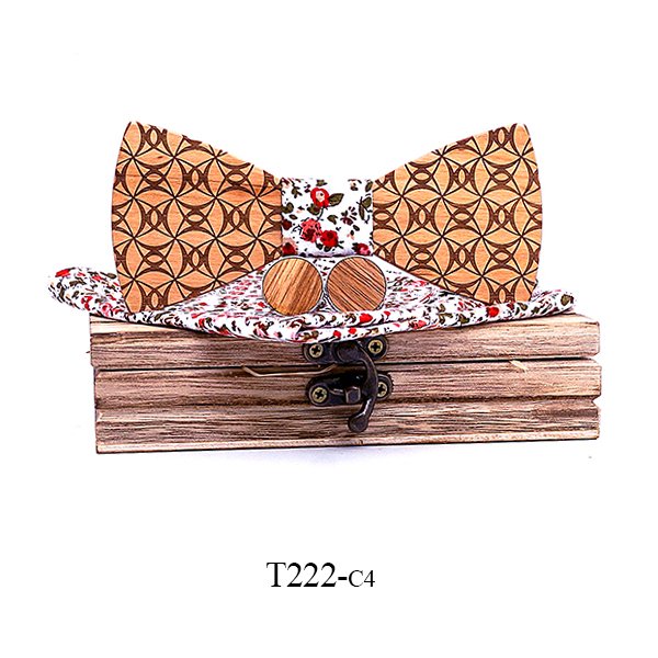 T222 T222  Grid Lattice Cutout Bow Tie Set, Walnut — colour C2