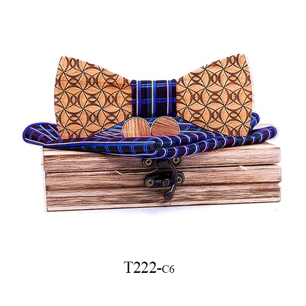 T222 T222  Grid Lattice Cutout Bow Tie Set, Walnut — colour C3