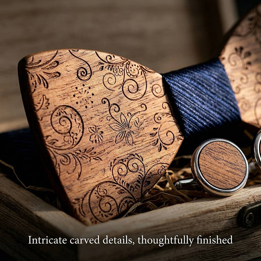 T224 T224  Solid Grain Bow Tie Set, Walnut — view 3