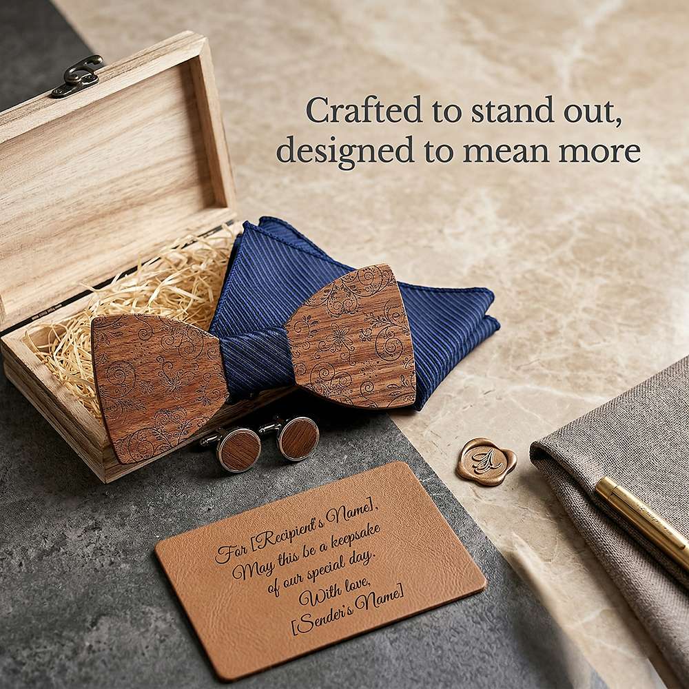 T224 T224  Solid Grain Bow Tie Set, Walnut — view 7