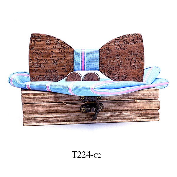 T224 T224  Solid Grain Bow Tie Set, Walnut — colour C2