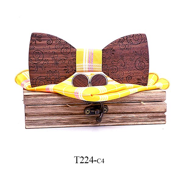 T224 T224  Solid Grain Bow Tie Set, Walnut — colour C4