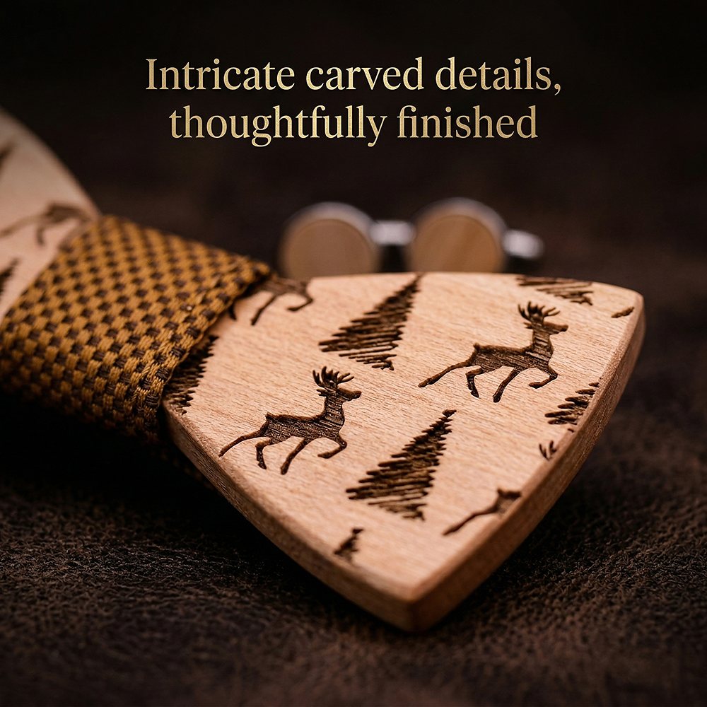T227 T227  Deer & Pine Cutout Bow Tie Set, Maple — view 3