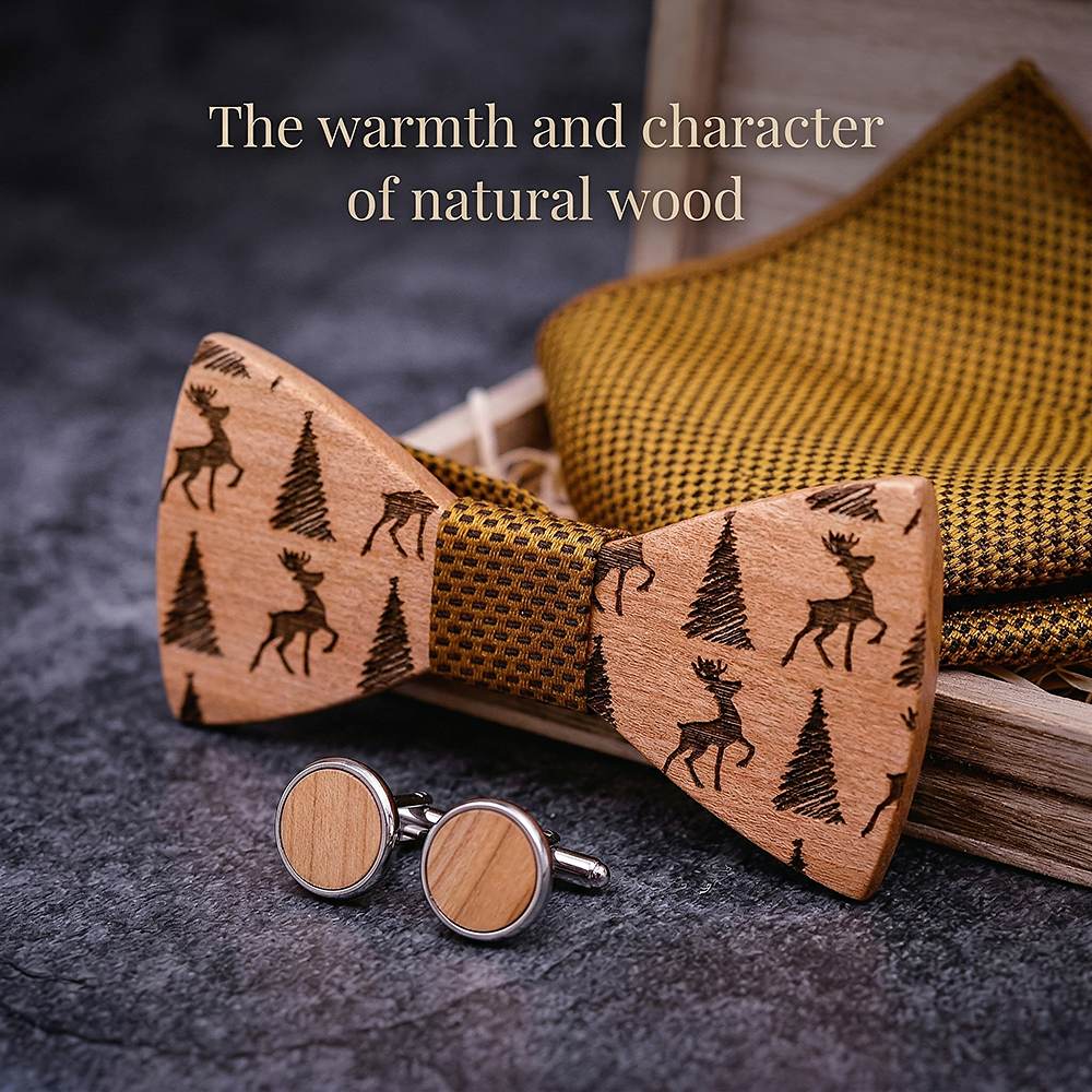 T227 T227  Deer & Pine Cutout Bow Tie Set, Maple — view 5