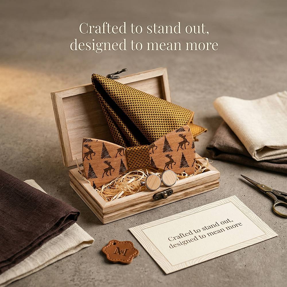 T227 T227  Deer & Pine Cutout Bow Tie Set, Maple — view 7