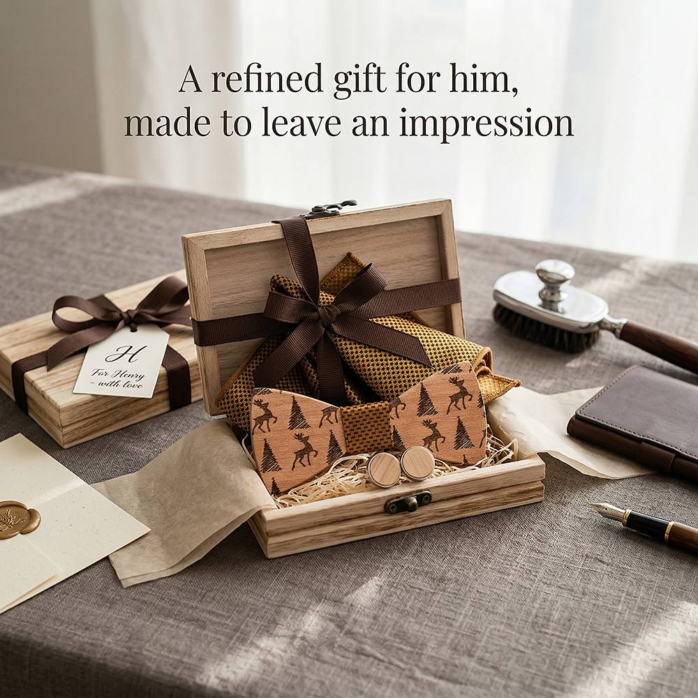 T227 T227  Deer & Pine Cutout Bow Tie Set, Maple — view 9