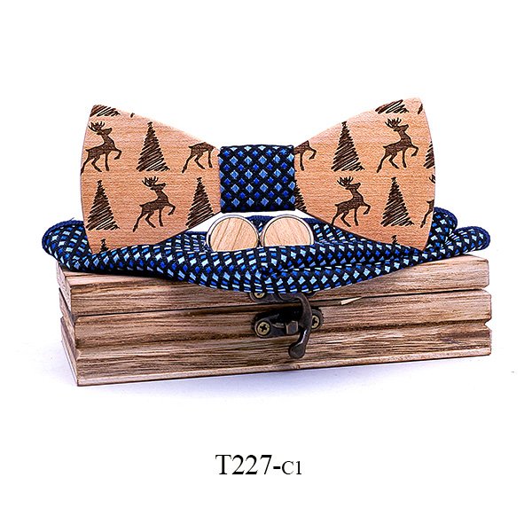 T227 T227  Deer & Pine Cutout Bow Tie Set, Maple — colour C1